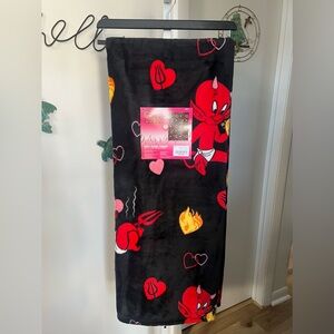 NEW Hot Stuff Little Red Devil Hearts Flames Valentines Throw Blanket 50”x70”
